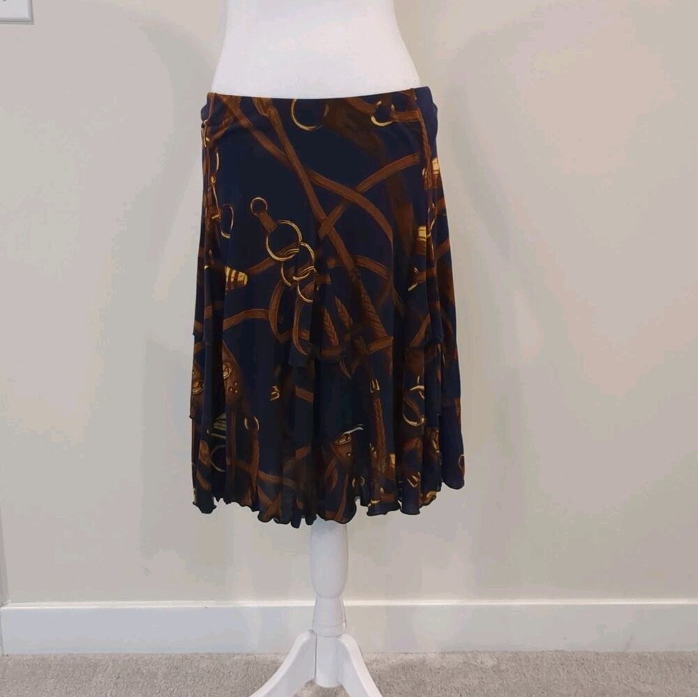 Y2K Ralph Lauren Skirt Womens M Equestrian Horsebit Print Ruffle New